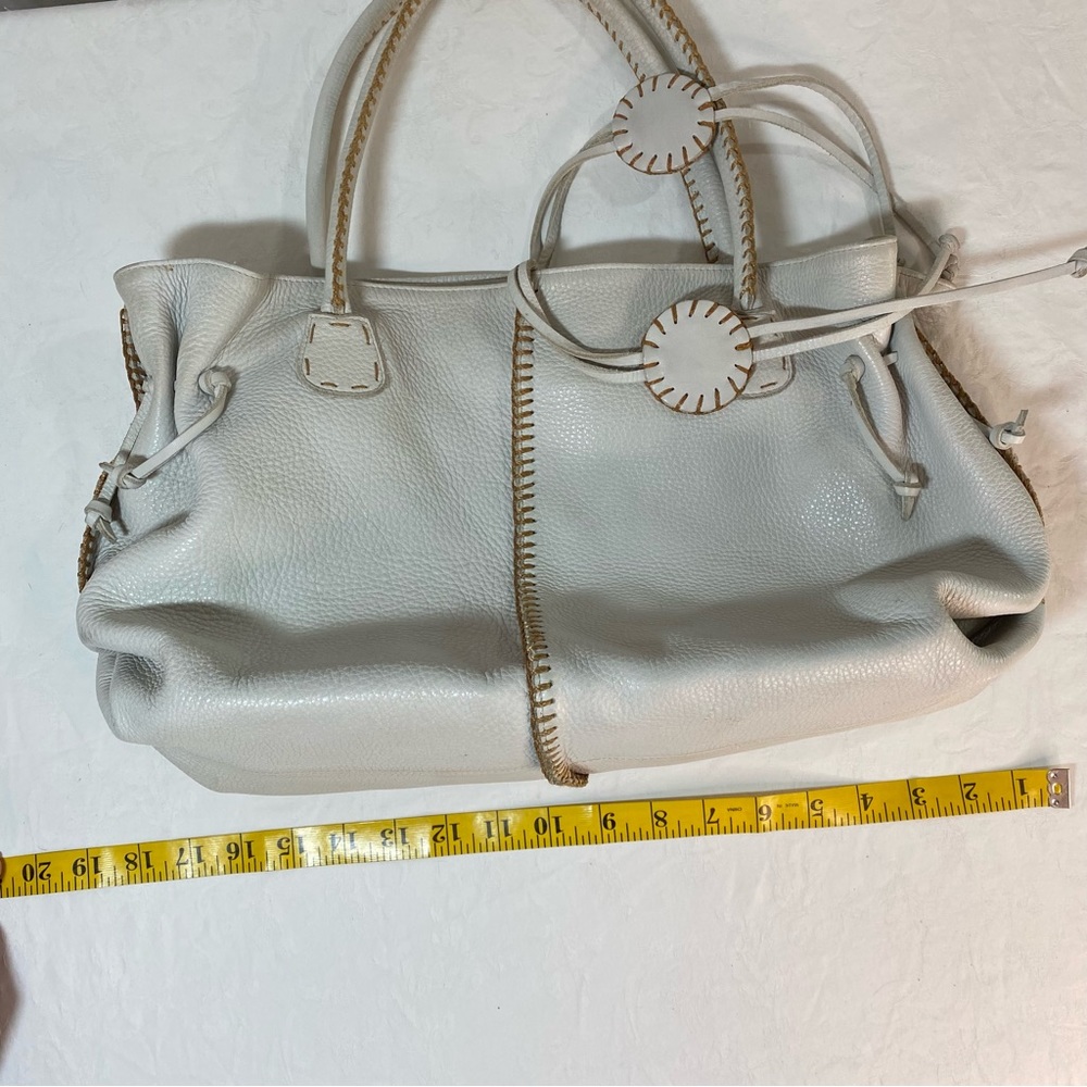 Carlos Falchi Fatto a Mano Large Bone White Leather Whipstitch Tote Shoulder Bag - Picture 12 of 15